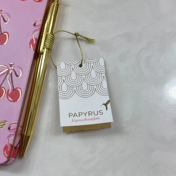 Papyrus Pink Cherry Patterned Notebook with Gold Pen NWT - Picture 5 of 7